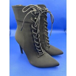 Olivia Jaymes Black Lace Up Pointed Toe Stiletto Ankle Boots Womens Size 8